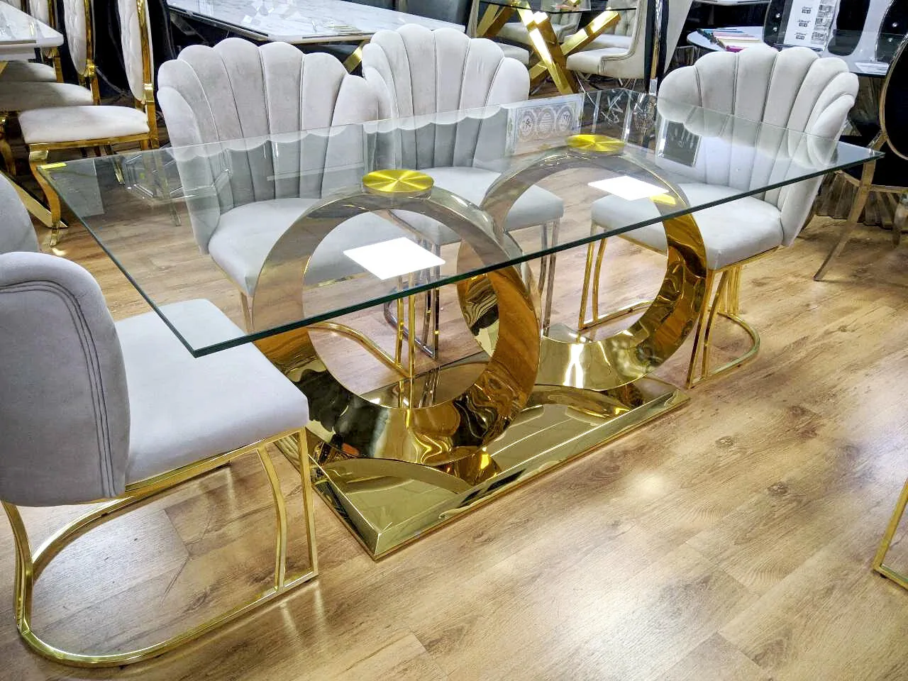 Design Esstisch "Himmel" 180x90 Glasplatte Gold Esszimmer Küche