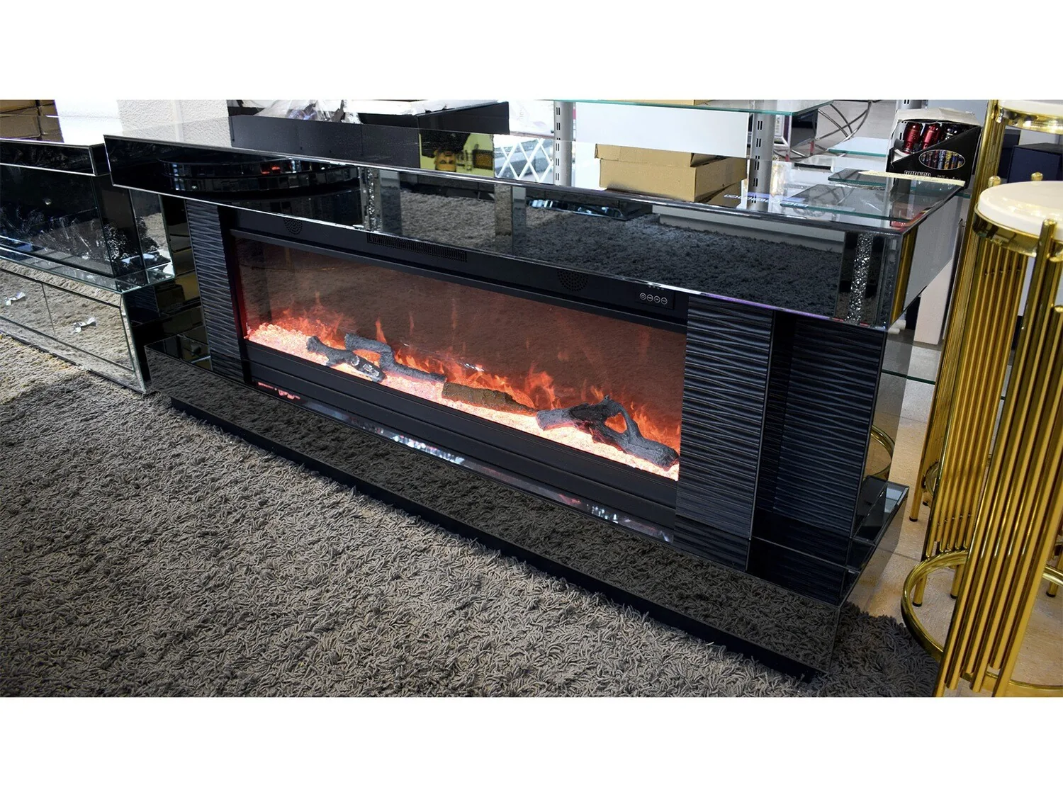 Lowboard Spiegel Kamin "Dana" 180 cm 200 cm Farbauswahl Heizfunktion LED