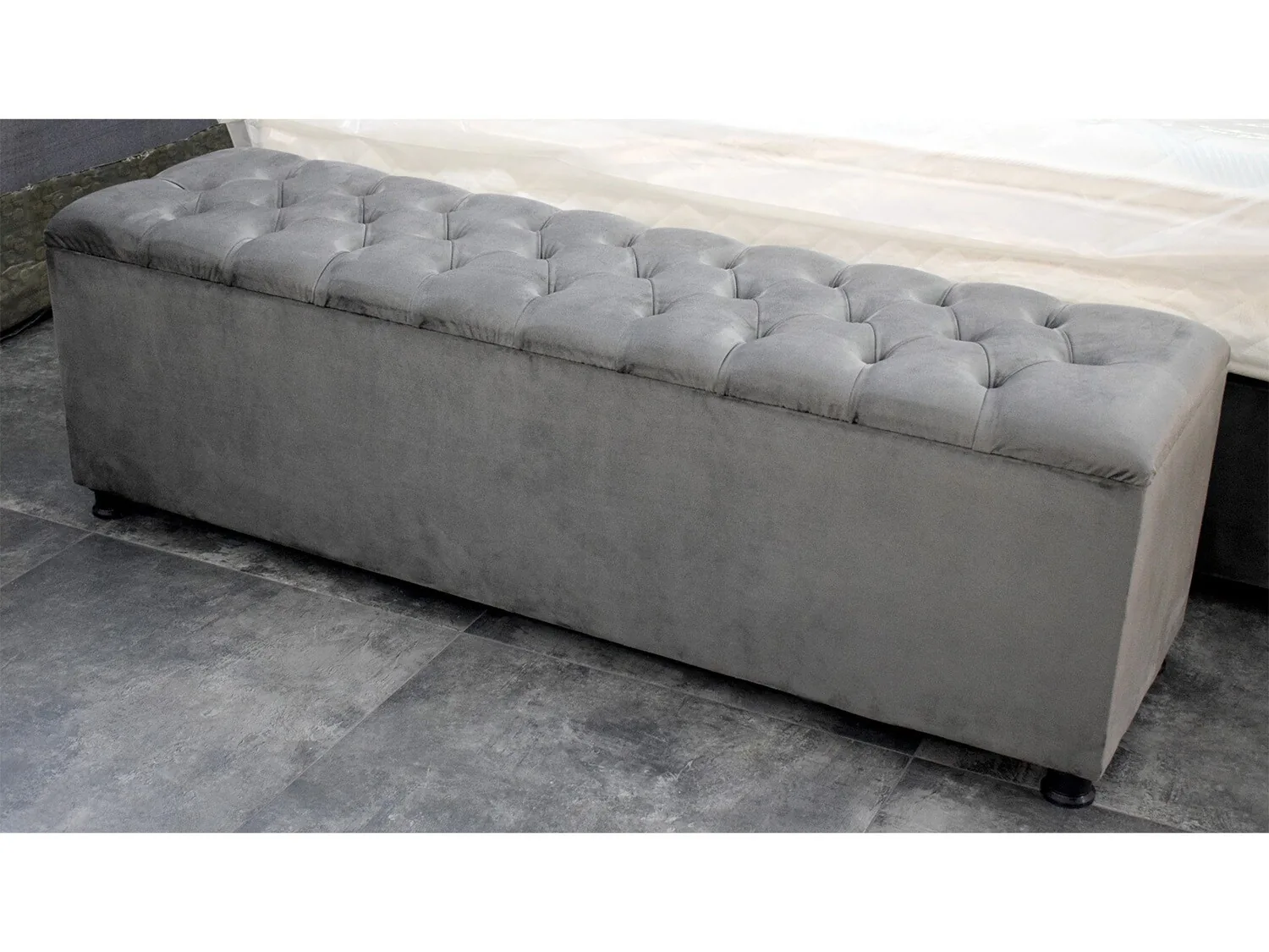 Chesterfield Sitzbank "Jack" Beige & Grau Truhe Stauraum