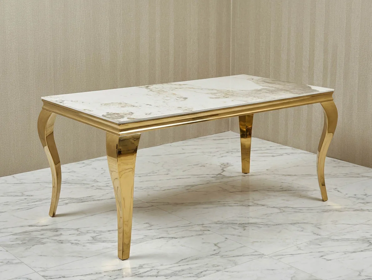 Esstisch "Ayla" Gold Weiss 160 cm 180 cm Marmor Design Wohnzimmer
