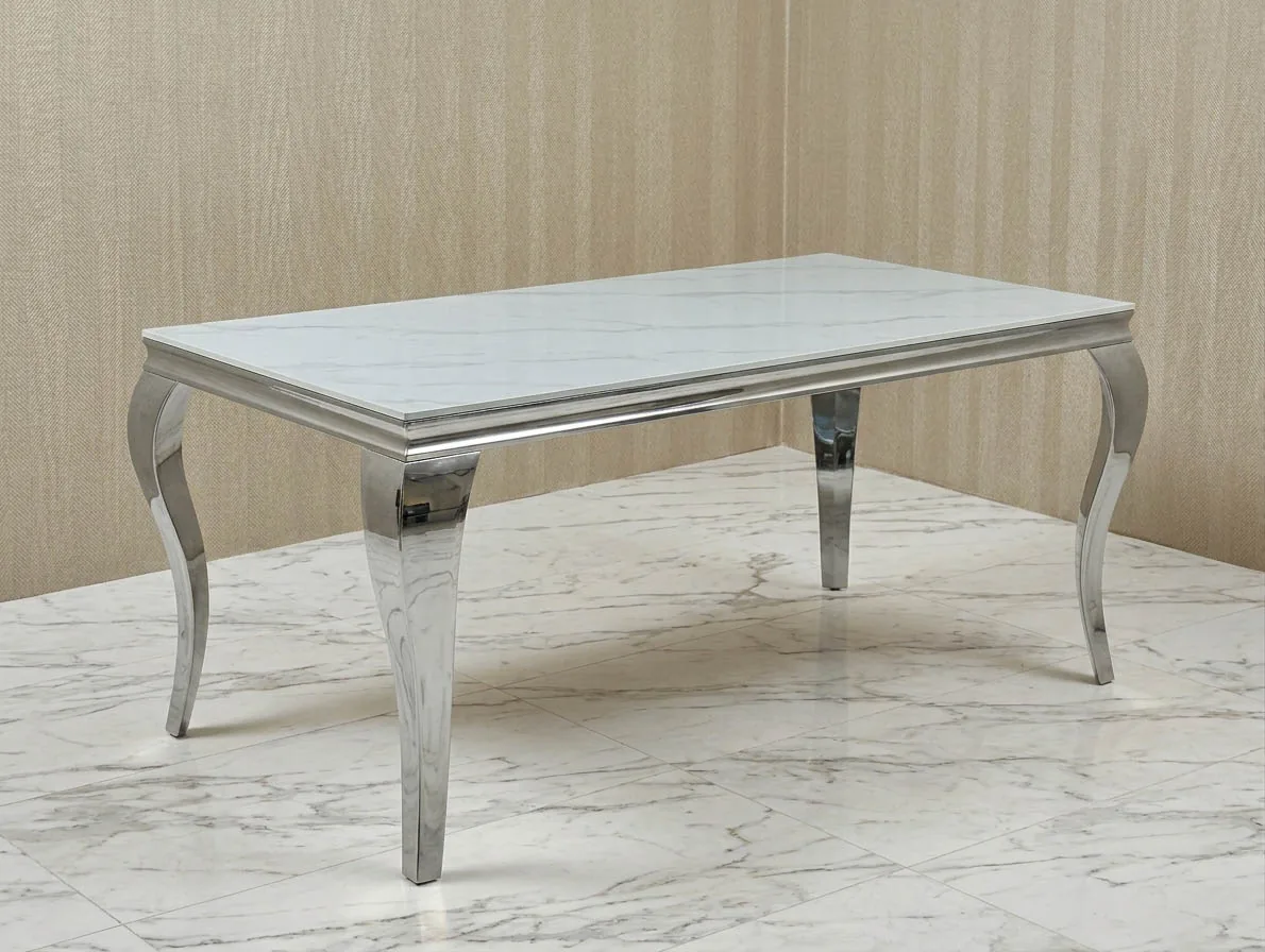 Esstisch "Ayla" Silber Weiss 160 cm 180 cm Marmor Design Wohnzimmer