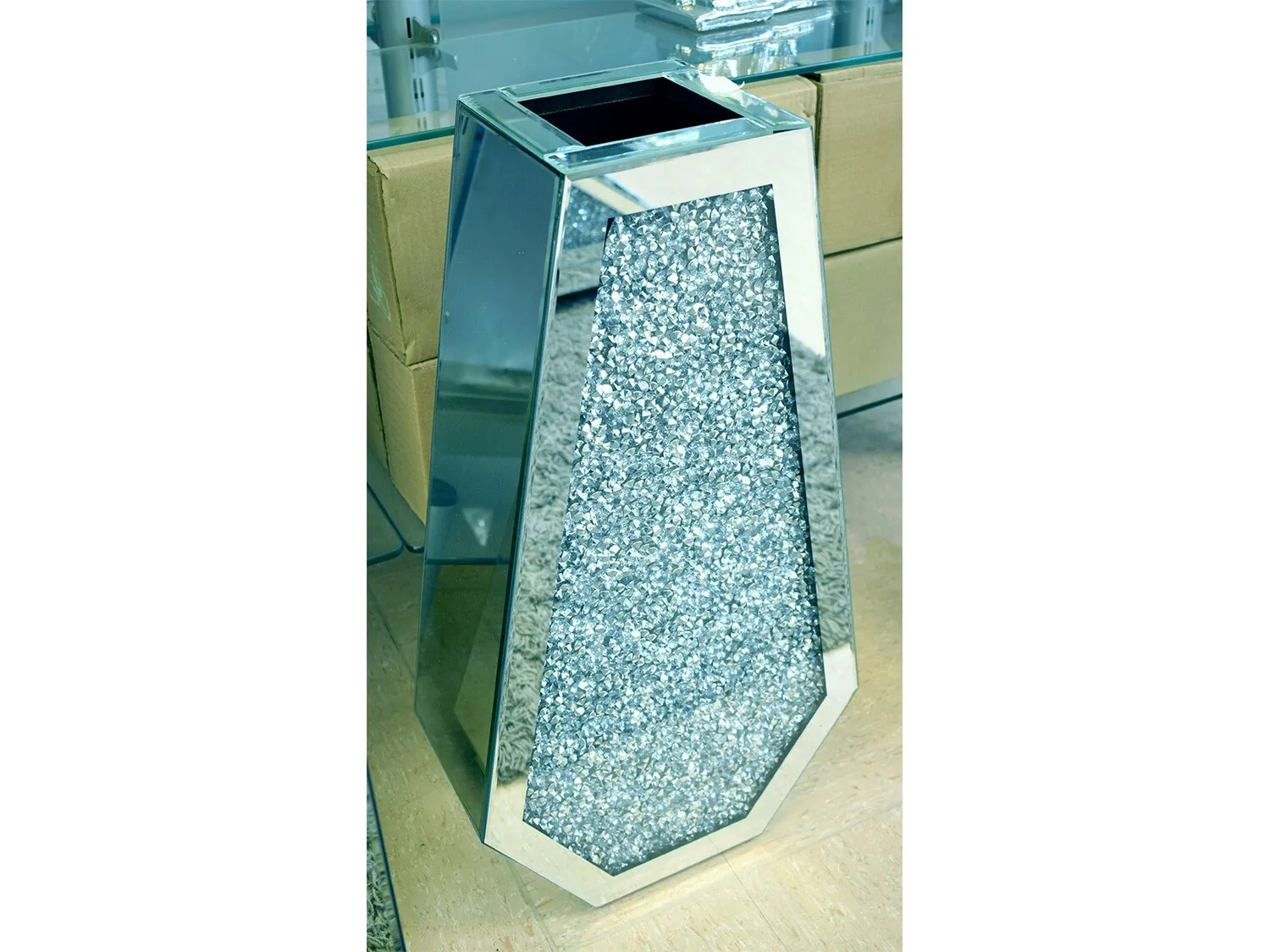 Deko Vase "Edel" Silber Verspiegelt Diamant-Design Trockenblumen