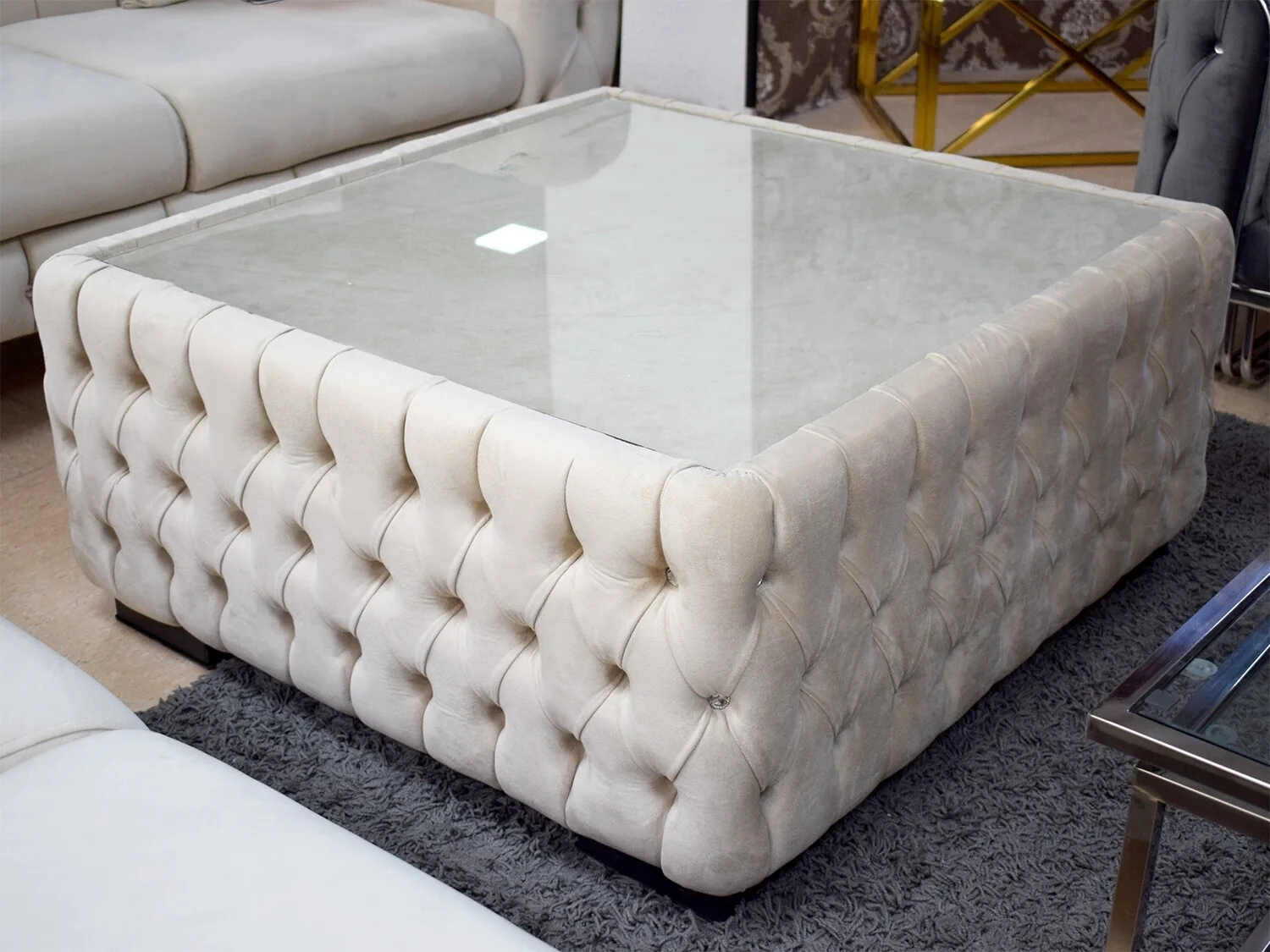 Chesterfield Couchtisch 100 cm Farbauswahl Glas "Diana"