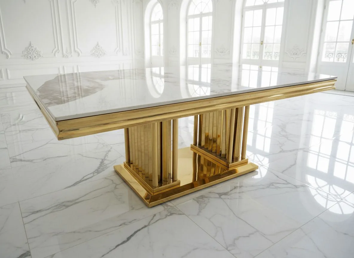 Design Couchtisch "Rex" 130x70 Weiss Gold
