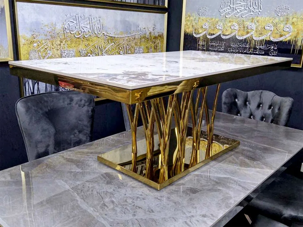 Design Couchtisch "Dennis" 130x70 Weiss Gold