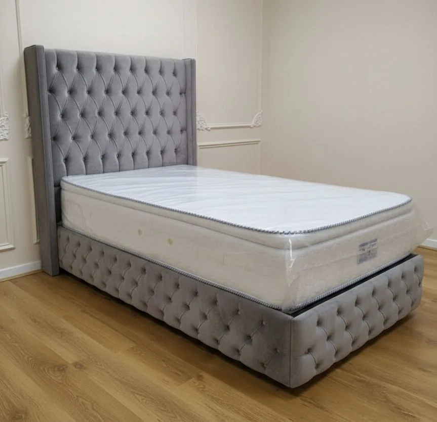 Chesterfield Einzelbett "Krone" 100x200cm Farbauswahl Schlafzimmer