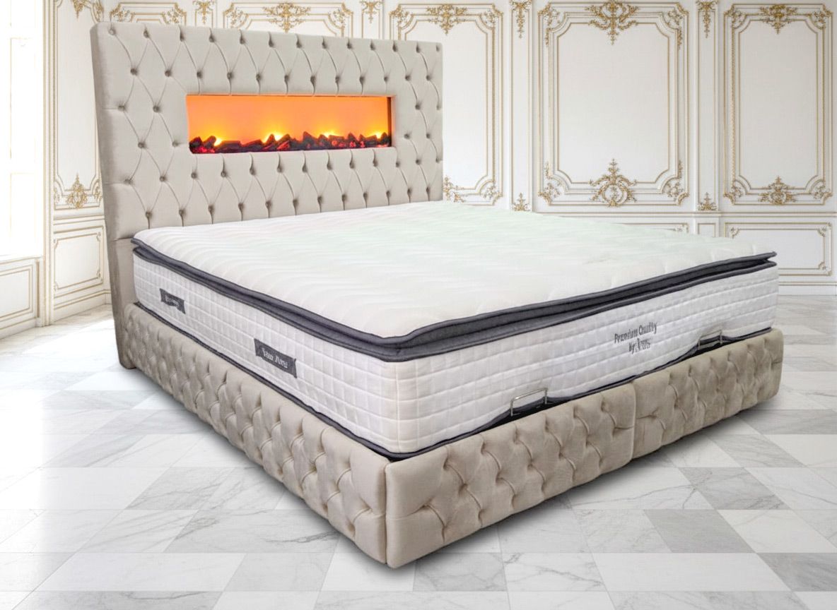 Chesterfield Bett "Karlo" Grau Beige Farbauswahl