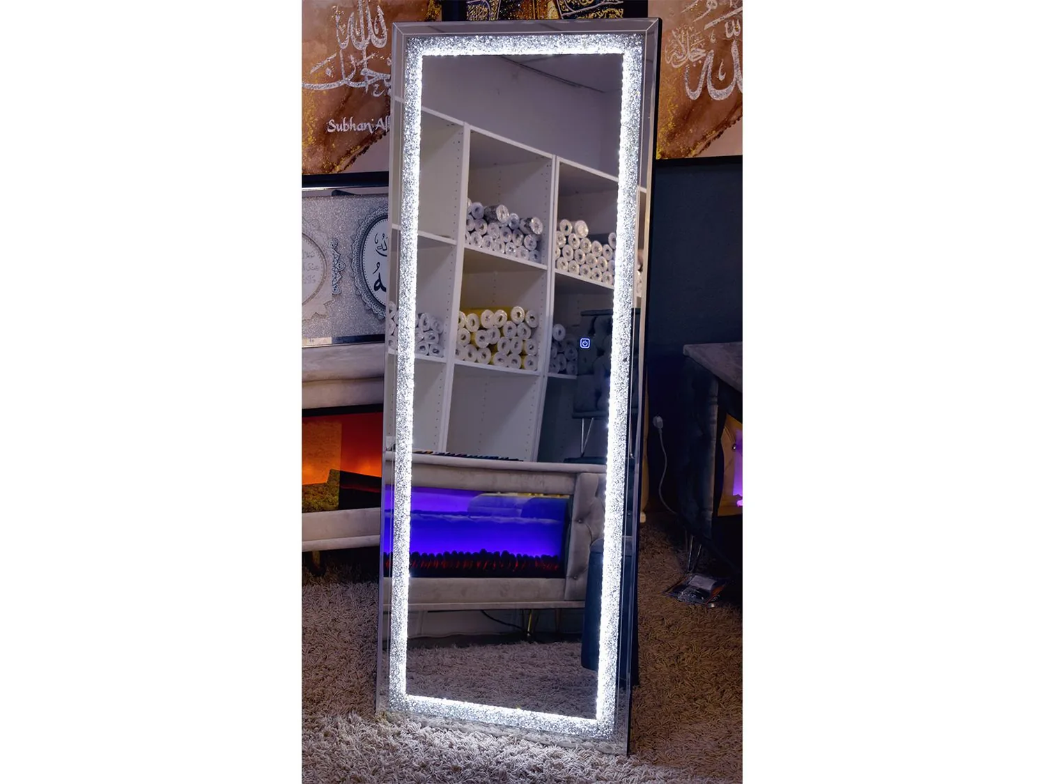 LED Standspiegel "Galerie" 60x160 Silber Crushed Diamant Deko