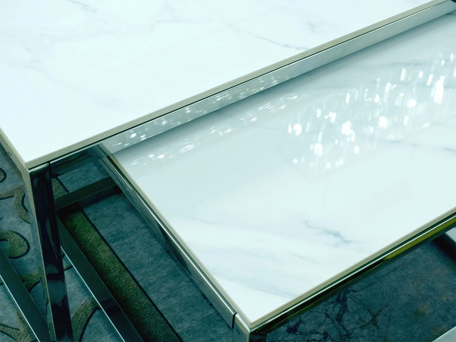 2er-Set Couchtisch "Tom" Weiss Silber Marmor-Design