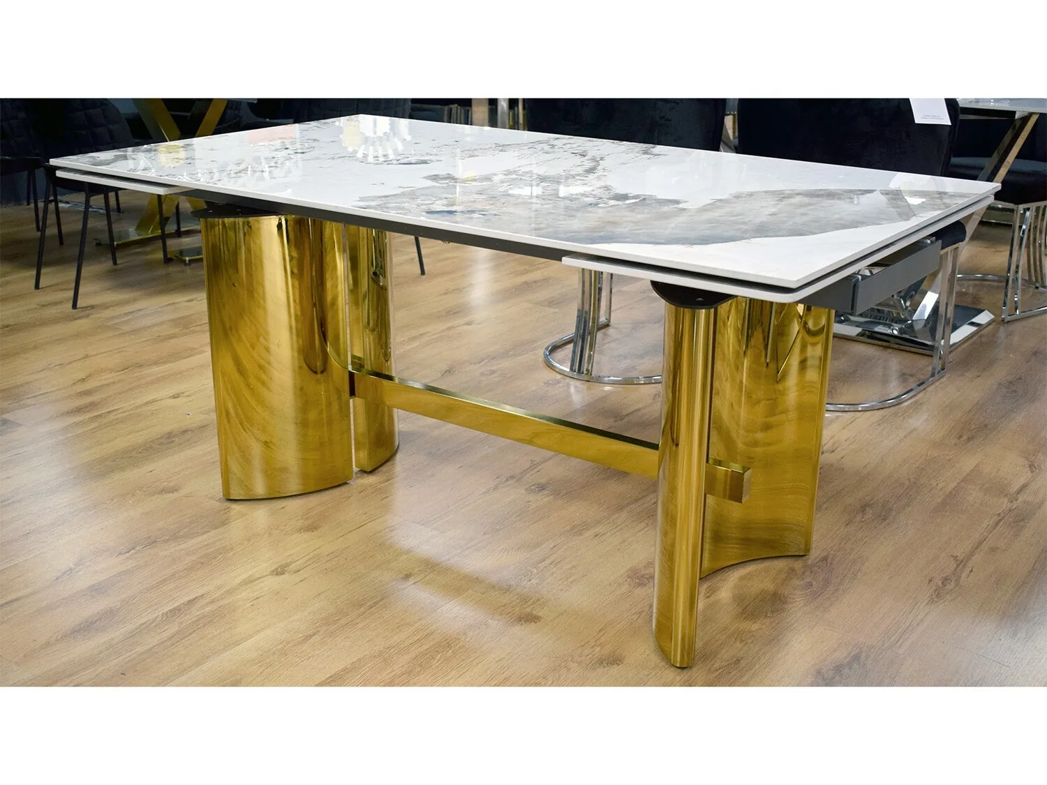 Esstisch "Marta" Ausziehbar 160 zu 230 cm Weiss Gold Marmor-Design