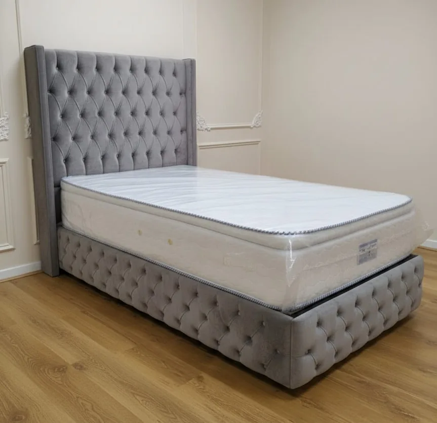 Chesterfield Einzelbett "Krone" 100x200cm Farbauswahl Schlafzimmer