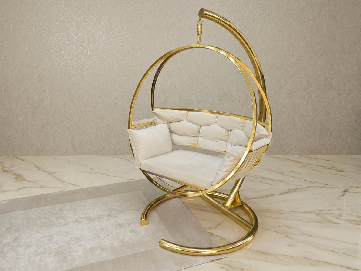 Hängesessel "Holiday" Gold Wohnzimmer Schlafzimmer Design-Schaukel